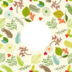 Vintage hand drawn floral background. Holiday card.