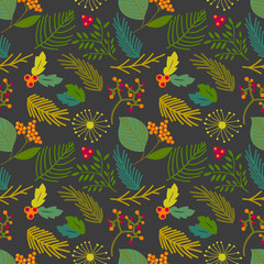 Seamless vector pattern with floral elements. Vintage hand drawn floral background. Holiday card.