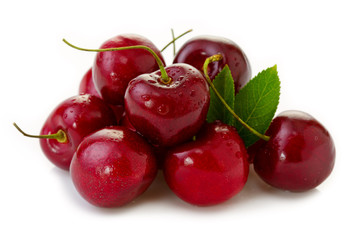 Red Cherries isolated on white.