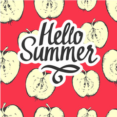 Hand-drawn sketch of apple. Seamless nature background.