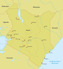 Kenia Karte - Orange (detailliert)
