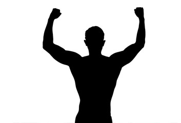 silhouette back young man outstretched arms posing fitness isolated on white background 