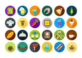 Diner round vector icons set
