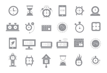 Clocks gray vector icons set