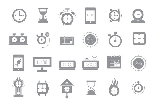 Clocks gray vector icons set