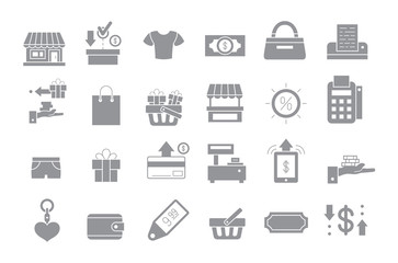Store gray vector icons set