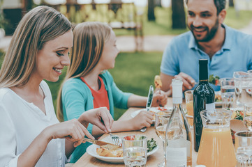 Enjoying meal together. 