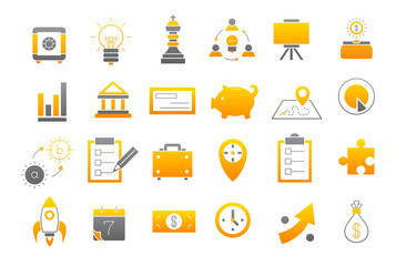 Business yellow-gray strategy vector icons set