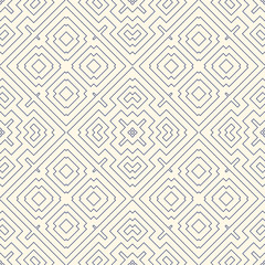 Outline ethnic abstract background. Seamless pattern with symmetric geometric ornament.