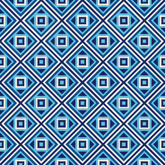 Seamless pattern with symmetric geometric ornament. Blue abstract background.