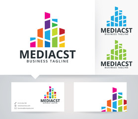 Media Consult vector logo with alternative colors and business card template