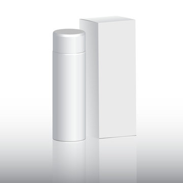 packaging for shampoo, white bottle , a white box with reflection for your design