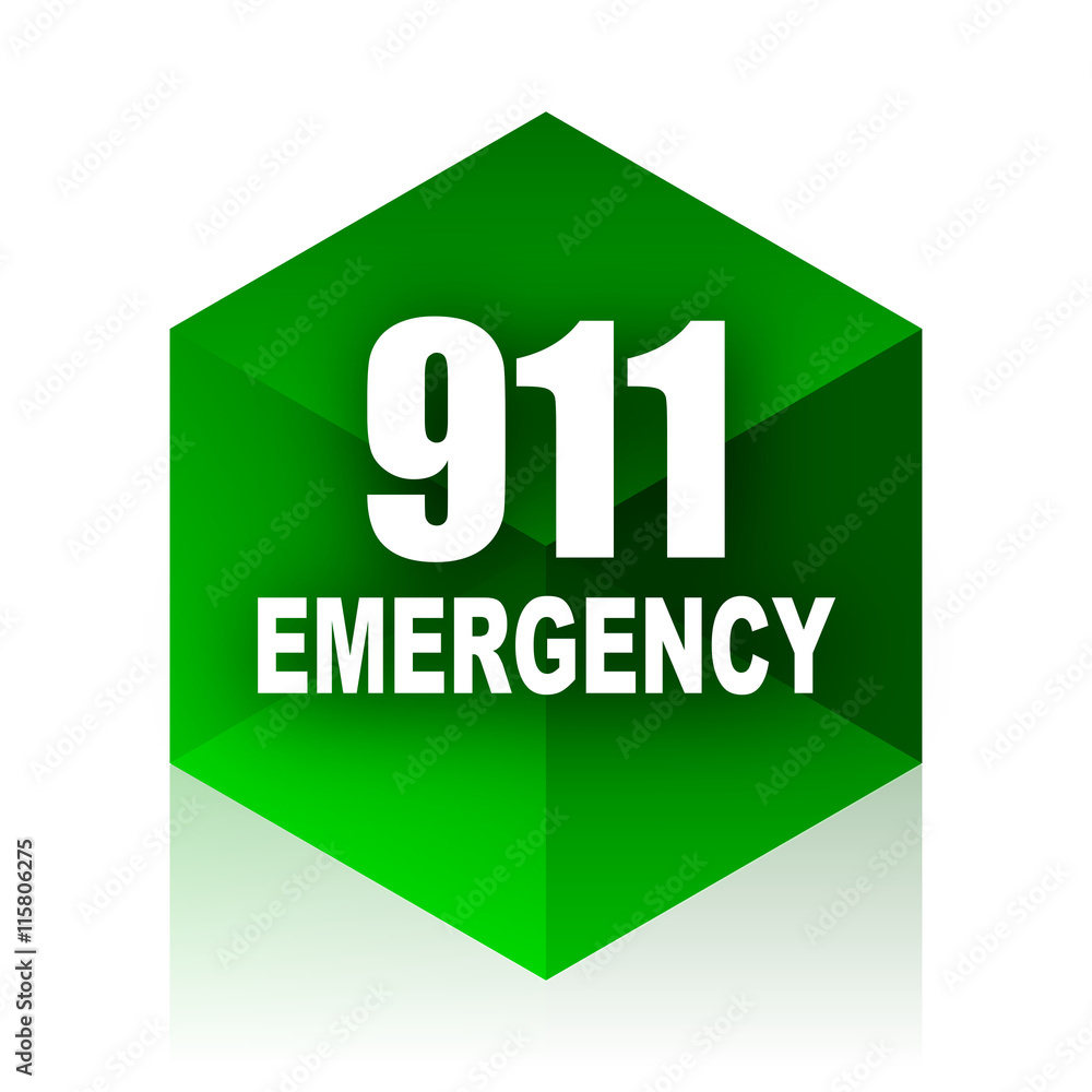 Poster number emergency 911 cube icon, green modern design web element