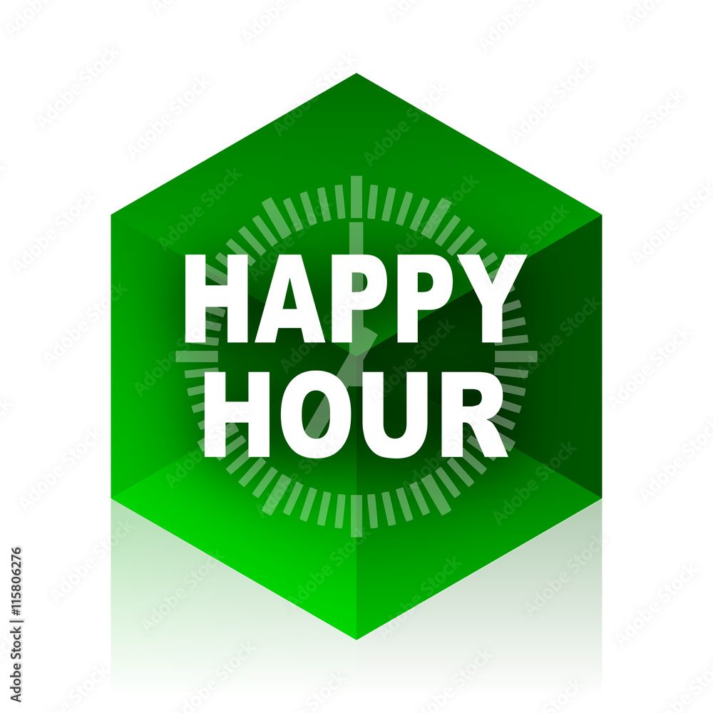 Poster happy hour cube icon, green modern design web element