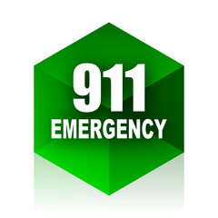 number emergency 911 cube icon, green modern design web element