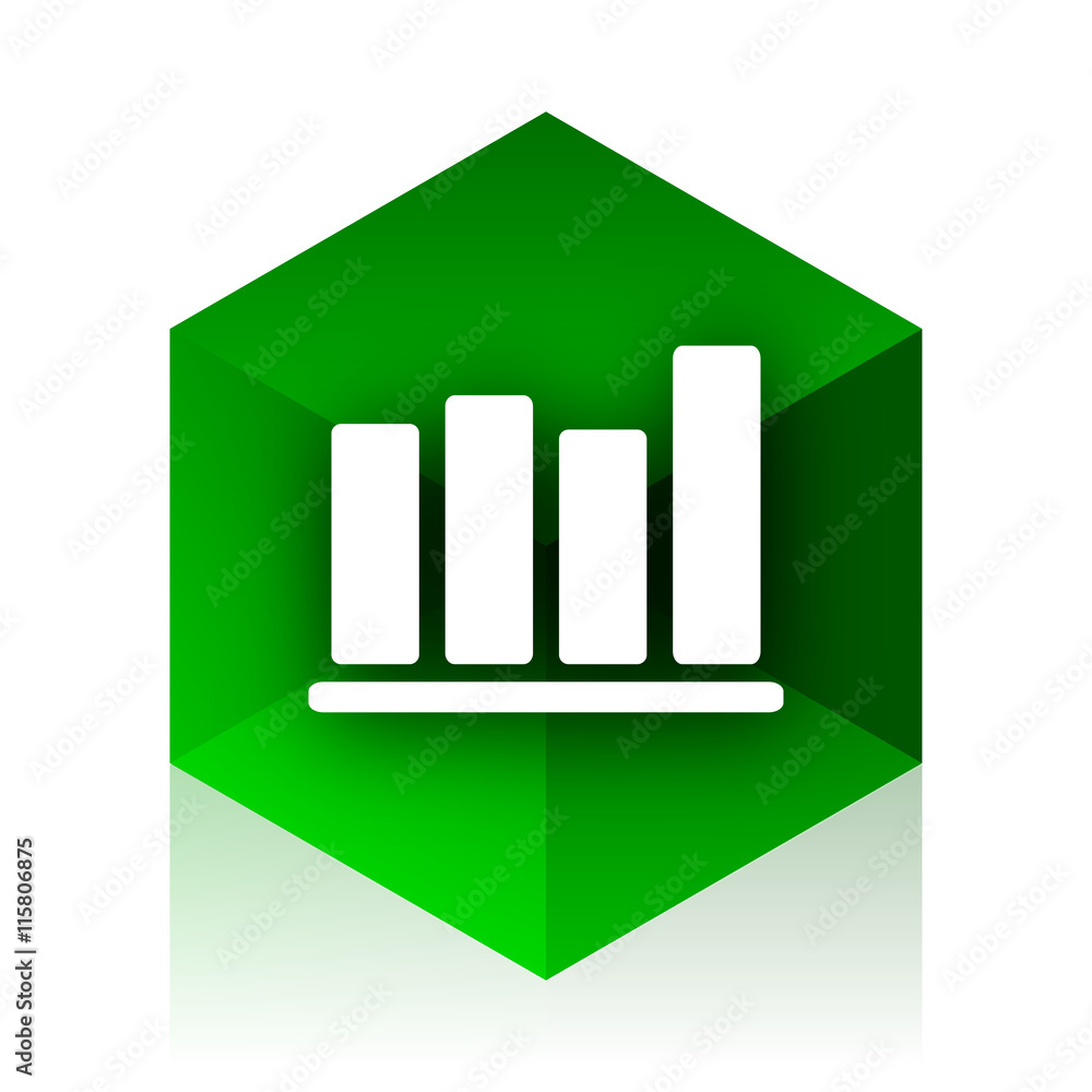 Poster bar chart cube icon, green modern design web element