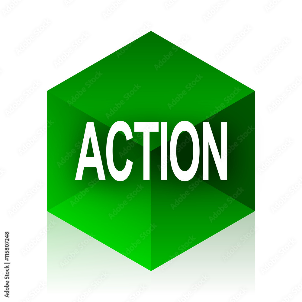 Poster action cube icon, green modern design web element