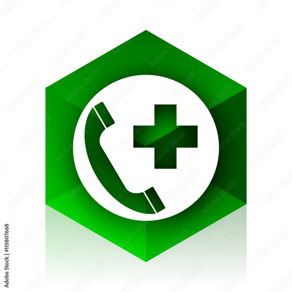 Poster emergency call cube icon, green modern design web element