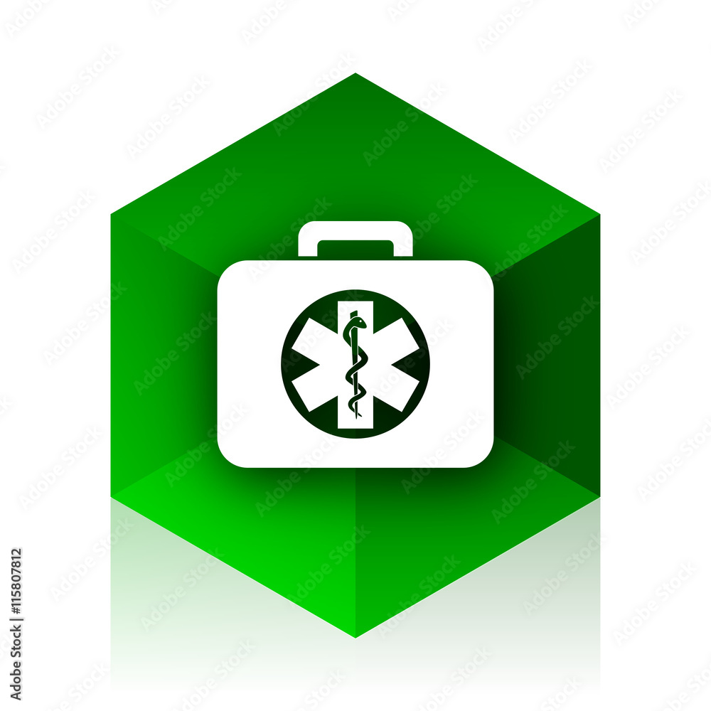 Poster rescue kit cube icon, green modern design web element