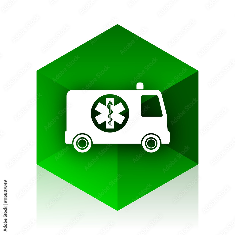 Poster ambulance cube icon, green modern design web element
