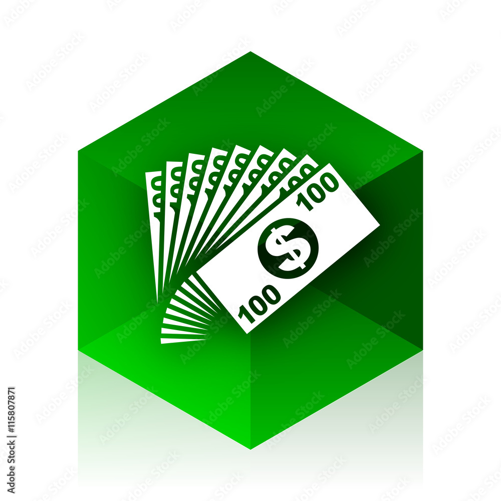 Poster money cube icon, green modern design web element