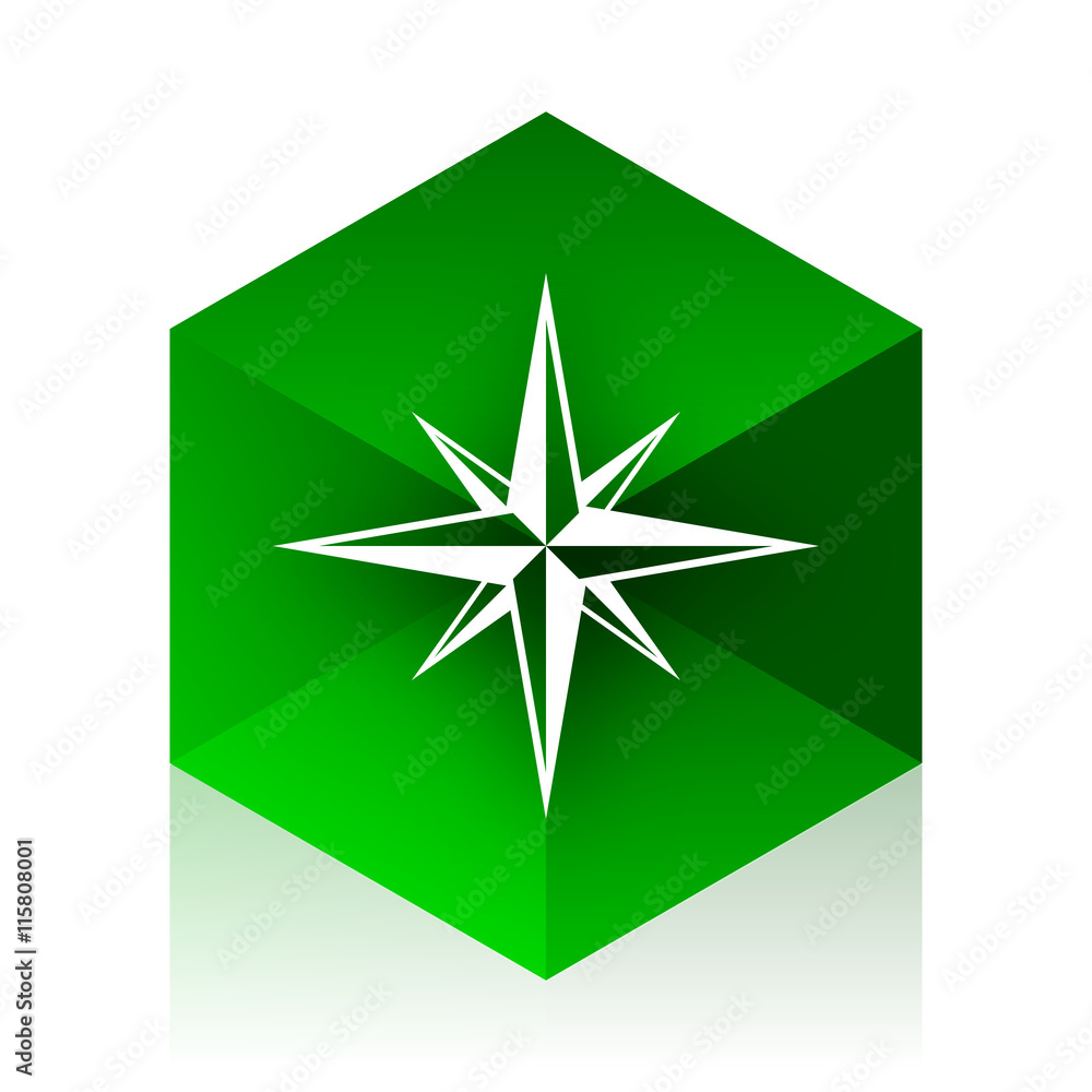 Poster compass cube icon, green modern design web element