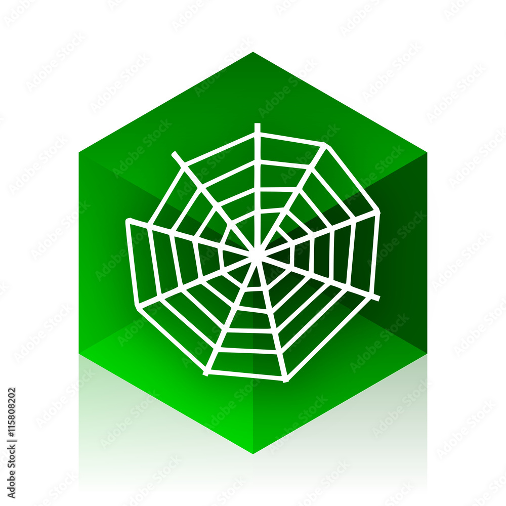 Poster spider web cube icon, green modern design web element