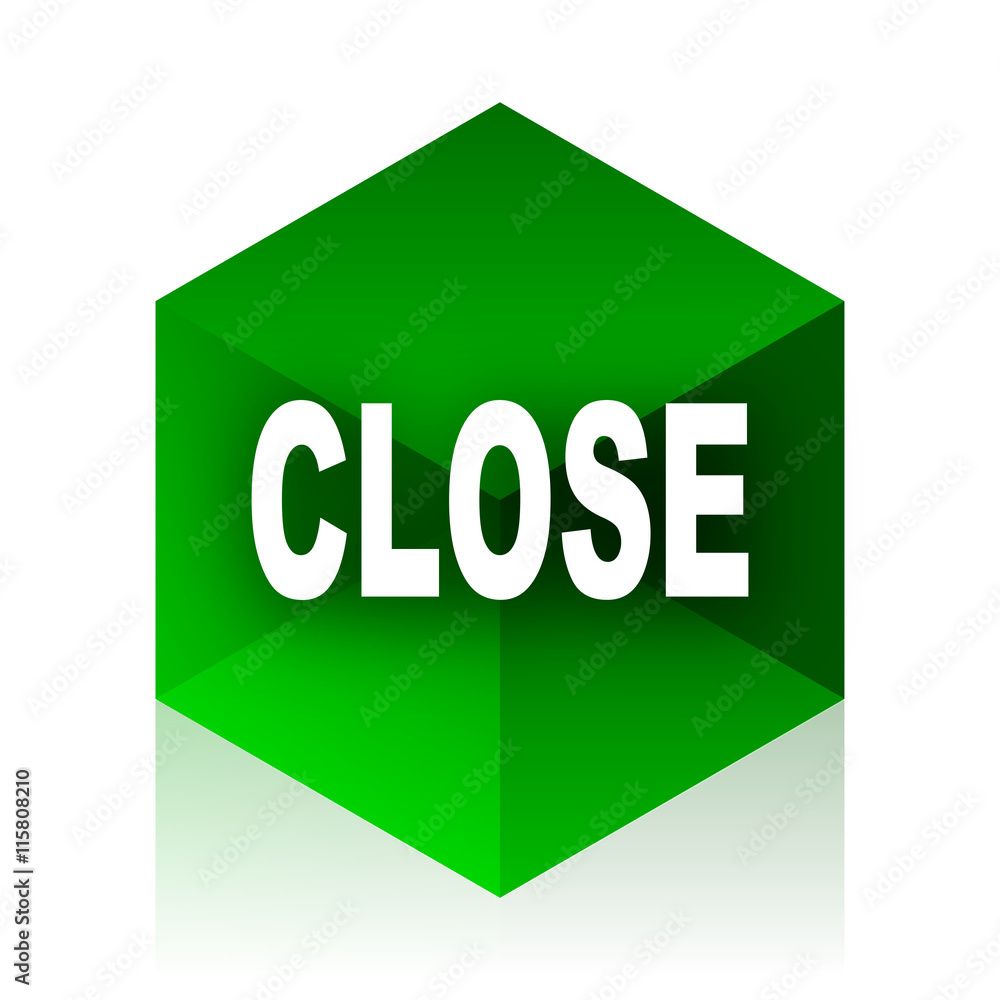 Poster close cube icon, green modern design web element