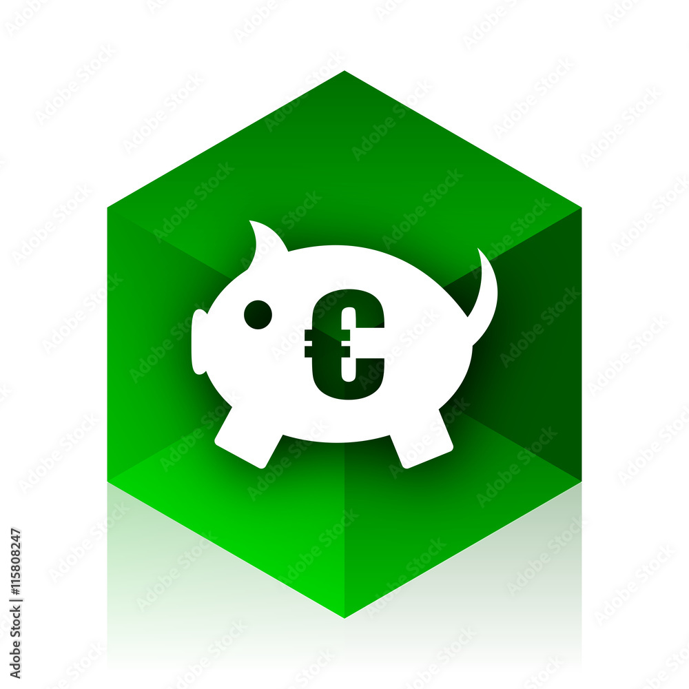 Aufkleber piggy bank cube icon, green modern design web element