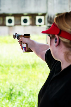 Shooting sport, pistol competitor on the range