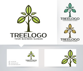 Tree Leaf vector logo with alternative colors and business card template
