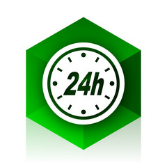24h cube icon, green modern design web element