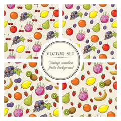 Vector set of seamless patterns with fruit and berries
