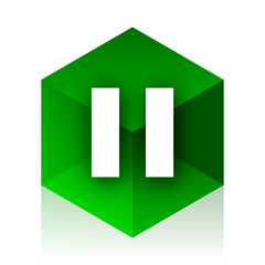 pause cube icon, green modern design web element