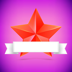 Red star with ribbon.