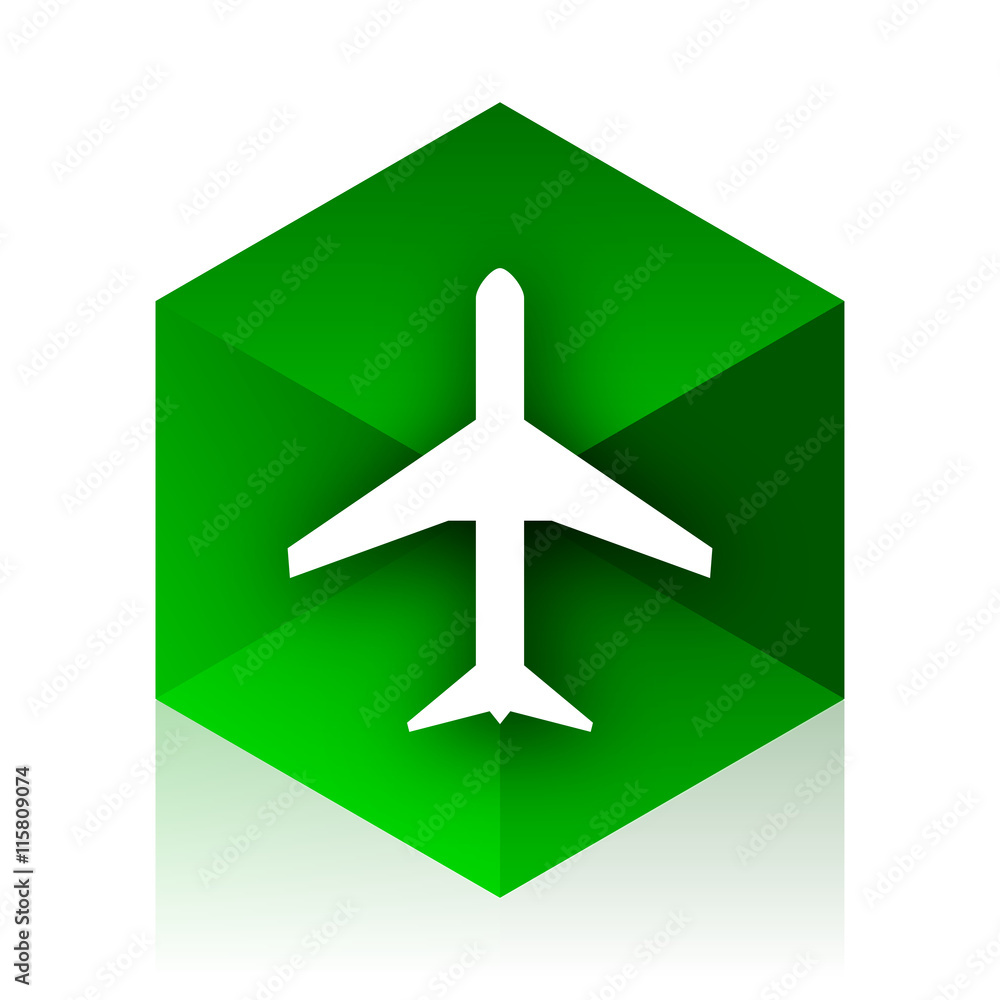 Poster plane cube icon, green modern design web element