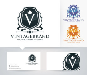 Vintage Brand vector logo with alternative colors and business card template