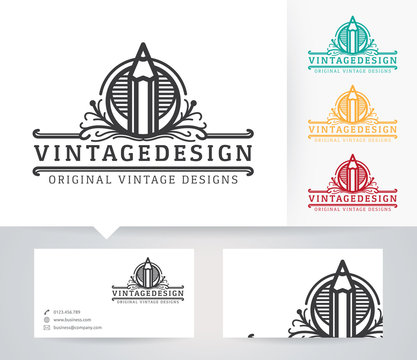 Vintage Design vector logo with alternative colors and business card template