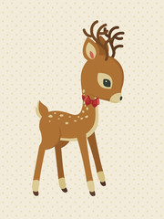 Obraz premium Baby reindeer with bow polka-dot card