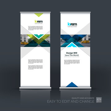 Vector set of modern roll up banner stand design with arrows, tr