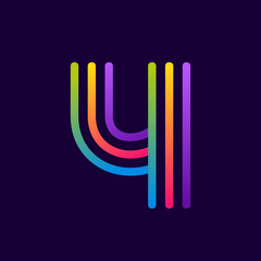 Number four logo with neon lines.