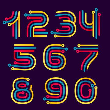 Numbers set logos formed by electric line.