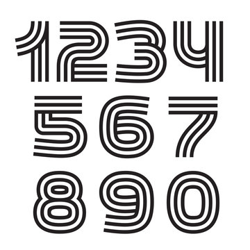 Numbers set logos formed by parallel lines.