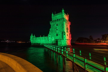 Torre de Belém em Lisboa com as cores de Portugal Campeão do Euro 2016 
