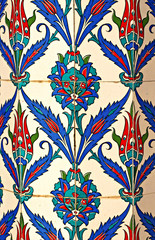 Intricate floral ceramic tiles on an old Turkish mosque