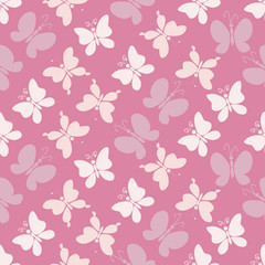 Butterflies in soft pink, Seamless pattern with silhouettes of butterflies, soft colors