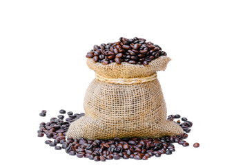Fototapeta na wymiar coffee bean in sack bag on white background