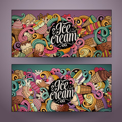 Cartoon line art vector doodles ice cream banners