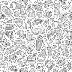 Cartoon hand-drawn ice cream doodles seamless pattern