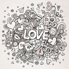 Fototapeta premium Kreskówka wektor ręcznie rysowane ilustracji Doodle Love